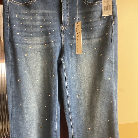 Nicole Miller Sparkling Crystal Stretch High Rise Boot Cut Jeans New With Tags - Picture 6 of 16